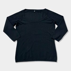 T Tahari Black Scoop Neck 3/4 Sleeve Stretch Knit Pullover Sweater Blouse Top L